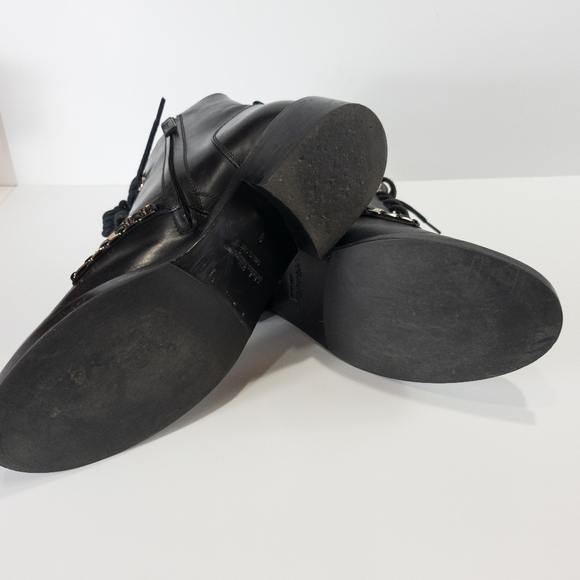Salvatore Ferragamo Theodore Embellished Combat Boots Black -8 - Picture 7 of 8